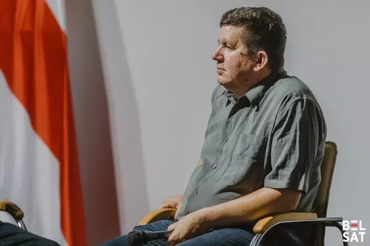 Аляксей Ластоўскі падчас сустрэчы «36 гадоў беларускай незалежнасці» ў Музеі вольнай Беларусі. Варшава, Польшча. 27 ліпеня 2026 года. Фота: Рауль Дзюк / Белсат