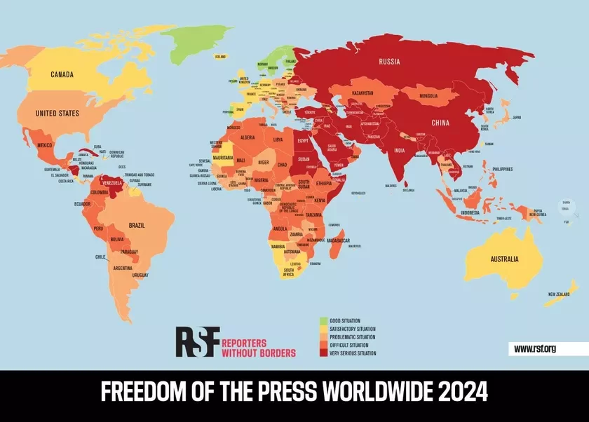 Freedom of the Press Worldwide 2024 Susvtny indeks svabody presy 2024 Mirovoj riejtinh svobody priessy 2024