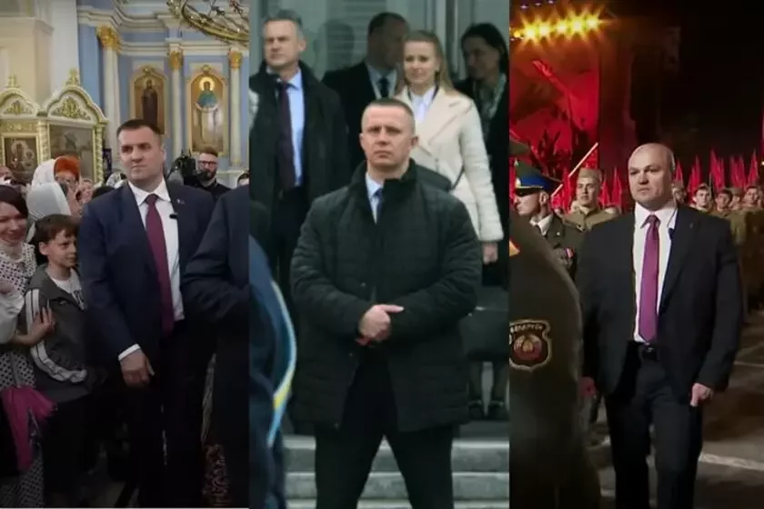 Sotrudniki słužby biezopasnosti Łukašienko vo vriemia jeho ochrany na mieroprijatijach. Kołłaž iz kadrov hosSMI