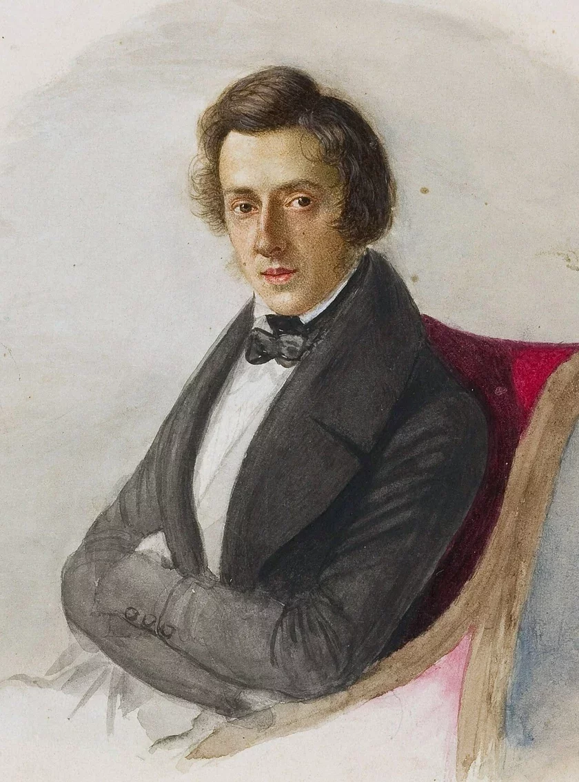 Frédéric Chopin at 25 years old. Portrait painted by Maria Wodzińska, traditionally called the composer's fiancée. 1835.