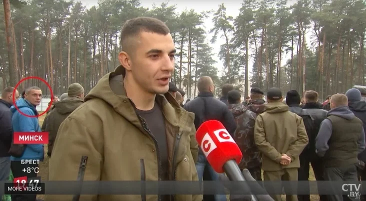 Кадр з відэасюжэта тэлеканала «СТВ». Дзмітрый Анцупаў пазначаны чырвоным колам