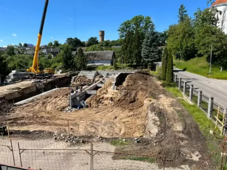 Construction of new building foundations near Fara Church