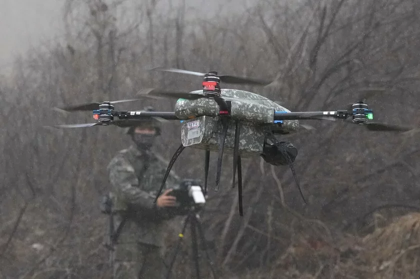 South Korean soldier operating a drone
